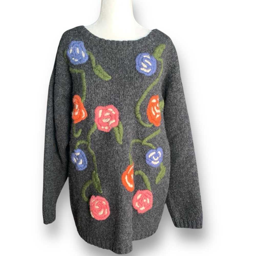 Esprit Vintage Esprit Gray Wool Floral Embroidere… - image 1