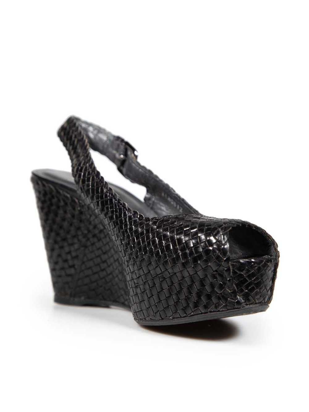 Stuart Weitzman Black Leather Woven Wedge Sandals - image 2