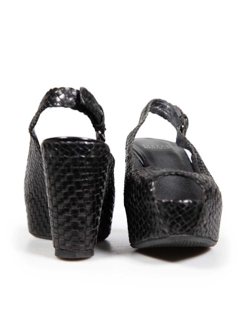 Stuart Weitzman Black Leather Woven Wedge Sandals - image 3