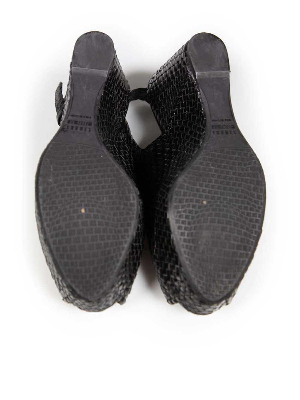 Stuart Weitzman Black Leather Woven Wedge Sandals - image 4