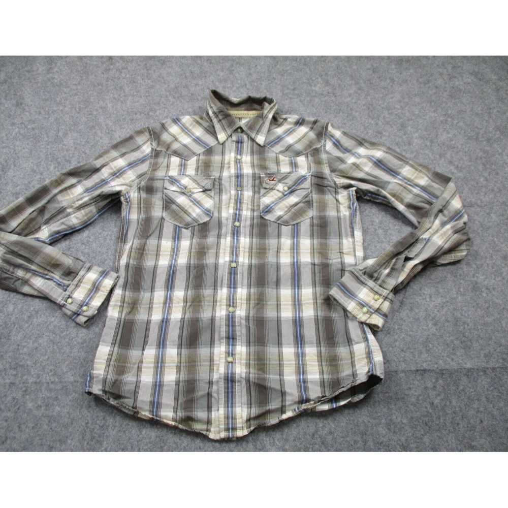 Vintage Authentic Mens Small Brown Blue Plaid Pea… - image 1