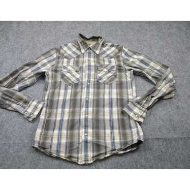 Vintage Authentic Mens Small Brown Blue Plaid Pea… - image 1