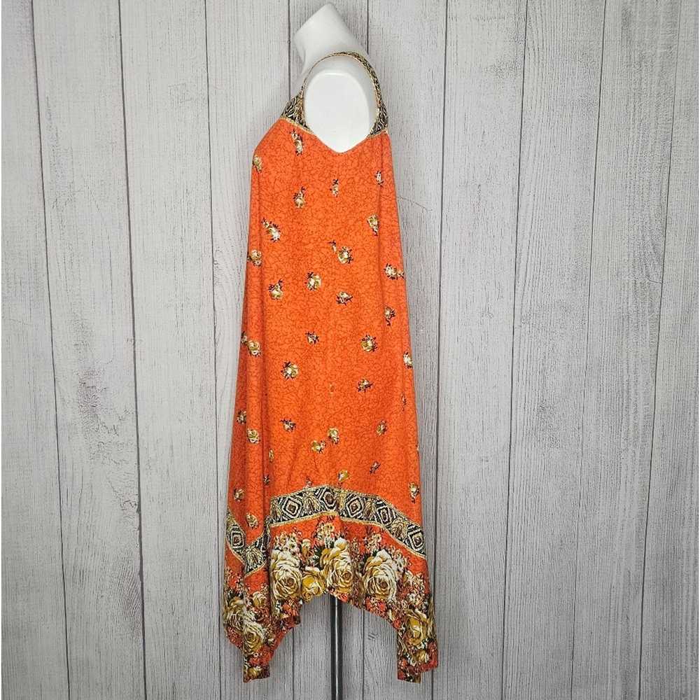 Vintage VTG 70s Orange Floral Groovy Assymetrical… - image 2