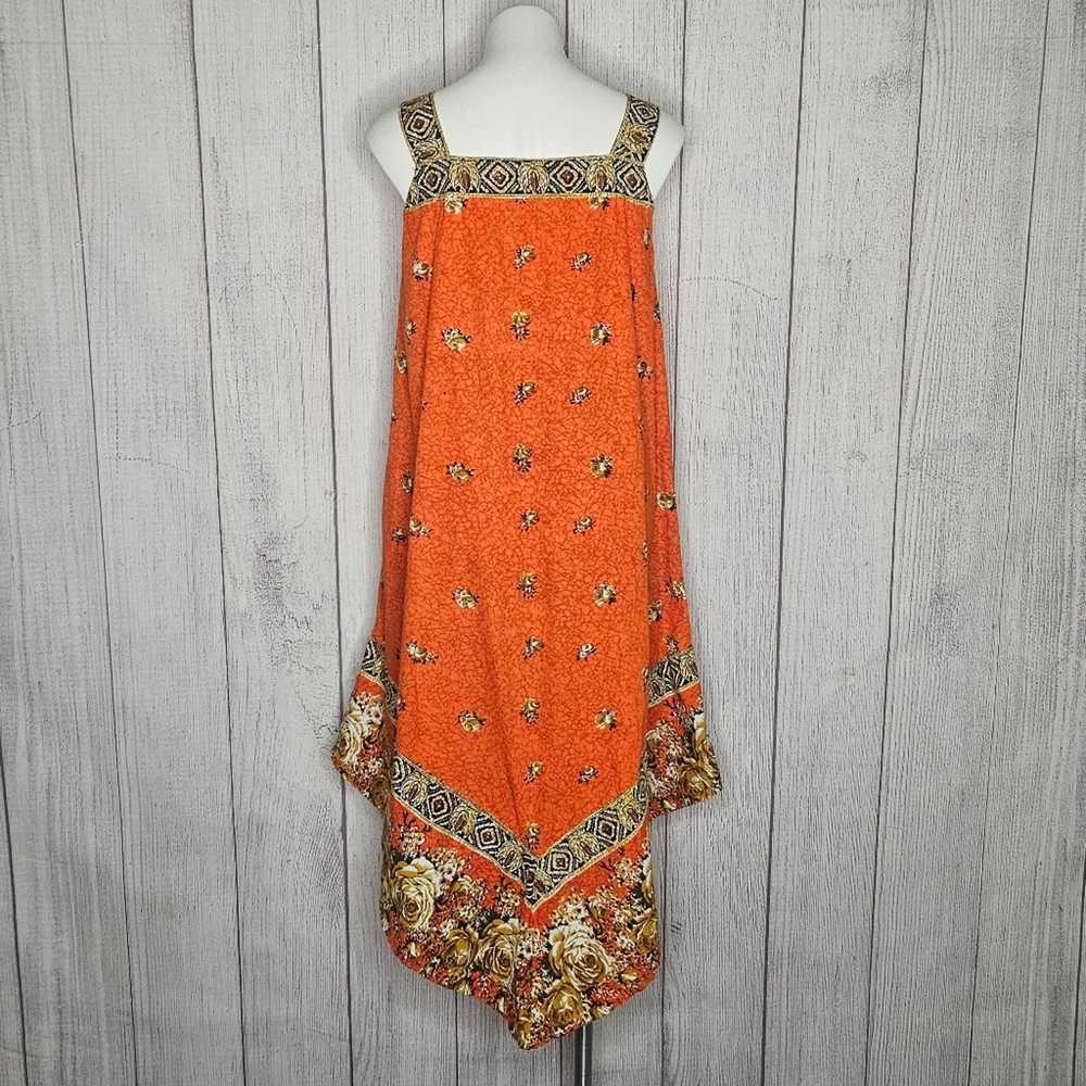 Vintage VTG 70s Orange Floral Groovy Assymetrical… - image 3