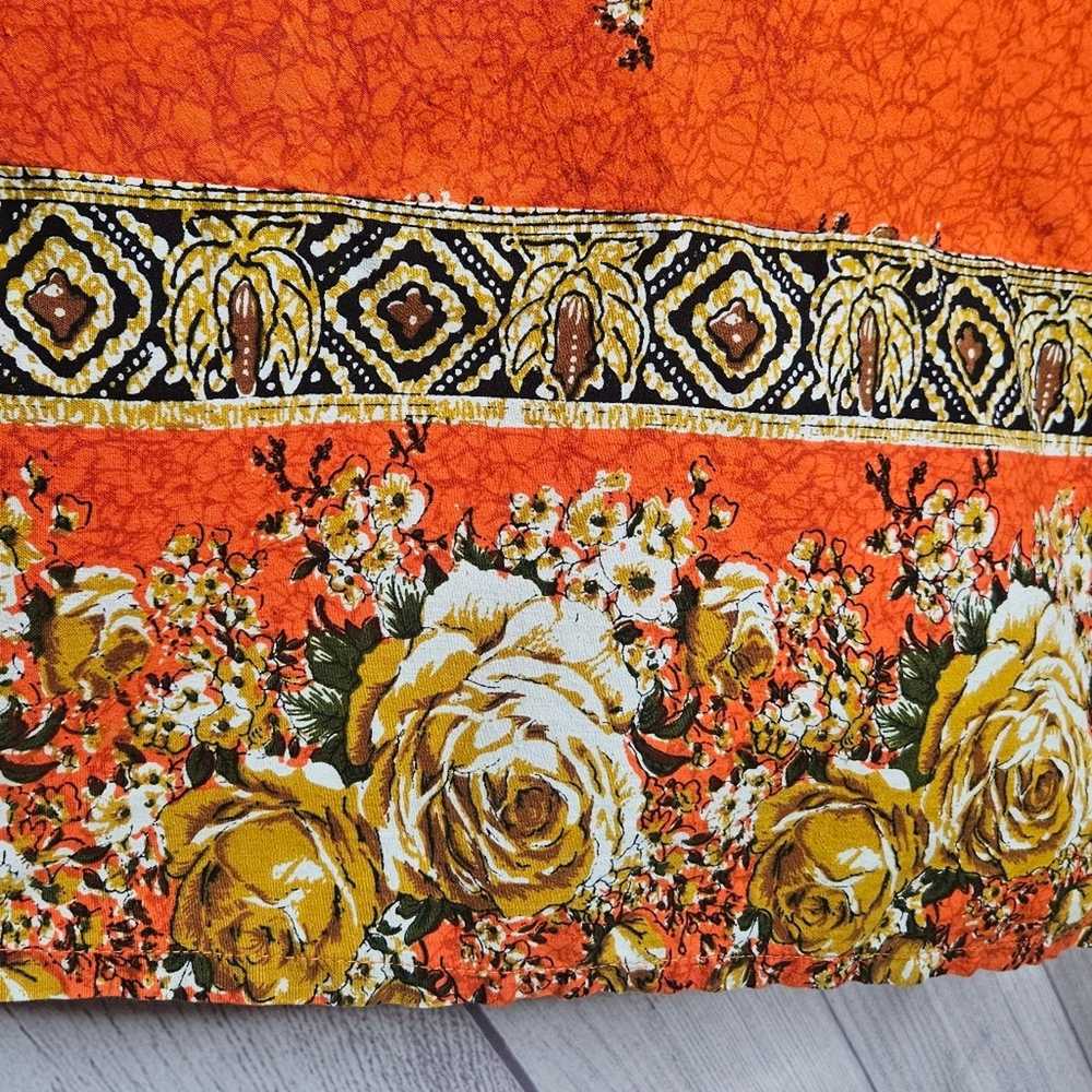 Vintage VTG 70s Orange Floral Groovy Assymetrical… - image 4