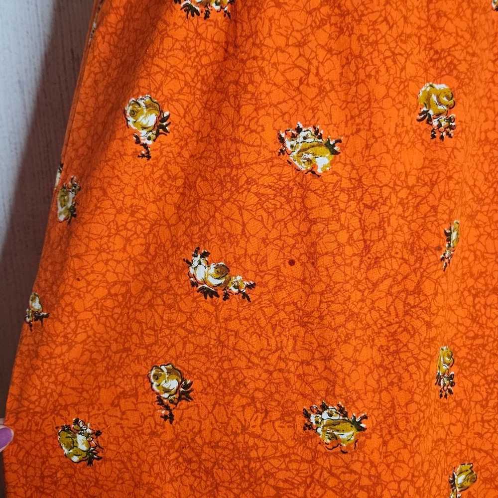 Vintage VTG 70s Orange Floral Groovy Assymetrical… - image 5