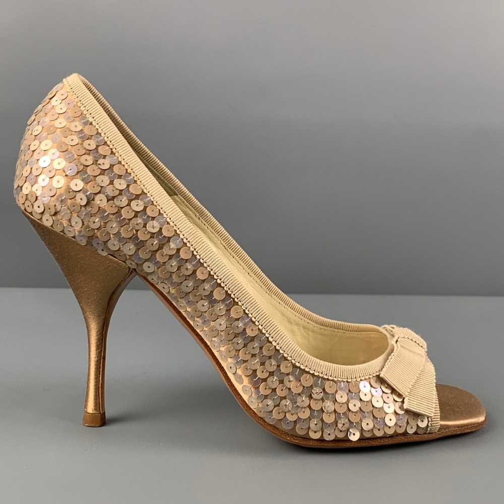 Prada Taupe Silk Sequined Peep Toe Pumps - image 1