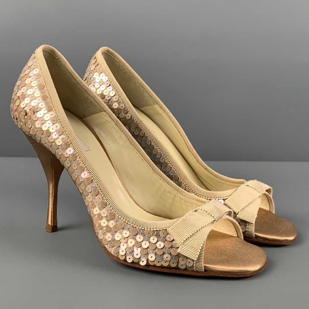 Prada Taupe Silk Sequined Peep Toe Pumps - image 2