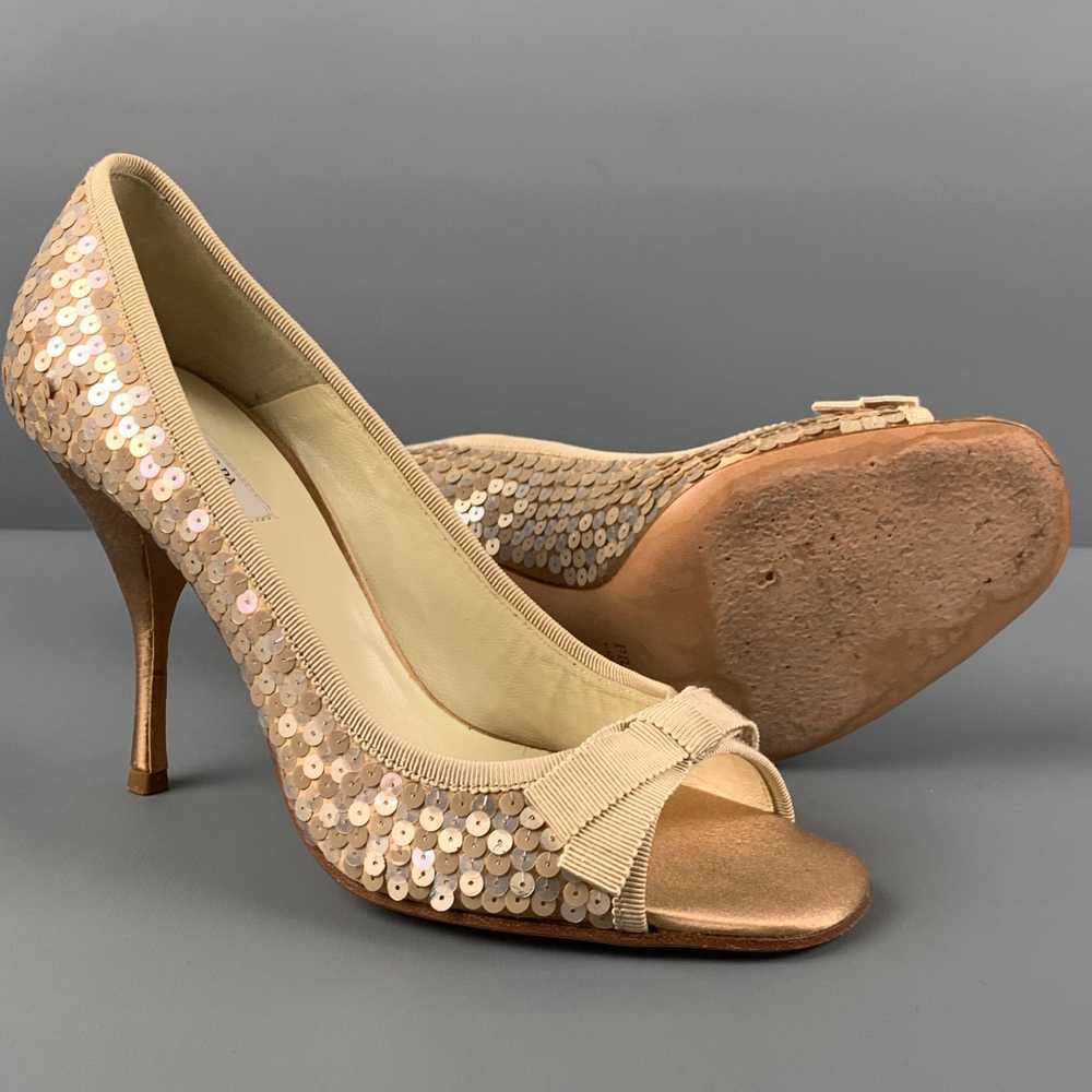 Prada Taupe Silk Sequined Peep Toe Pumps - image 3