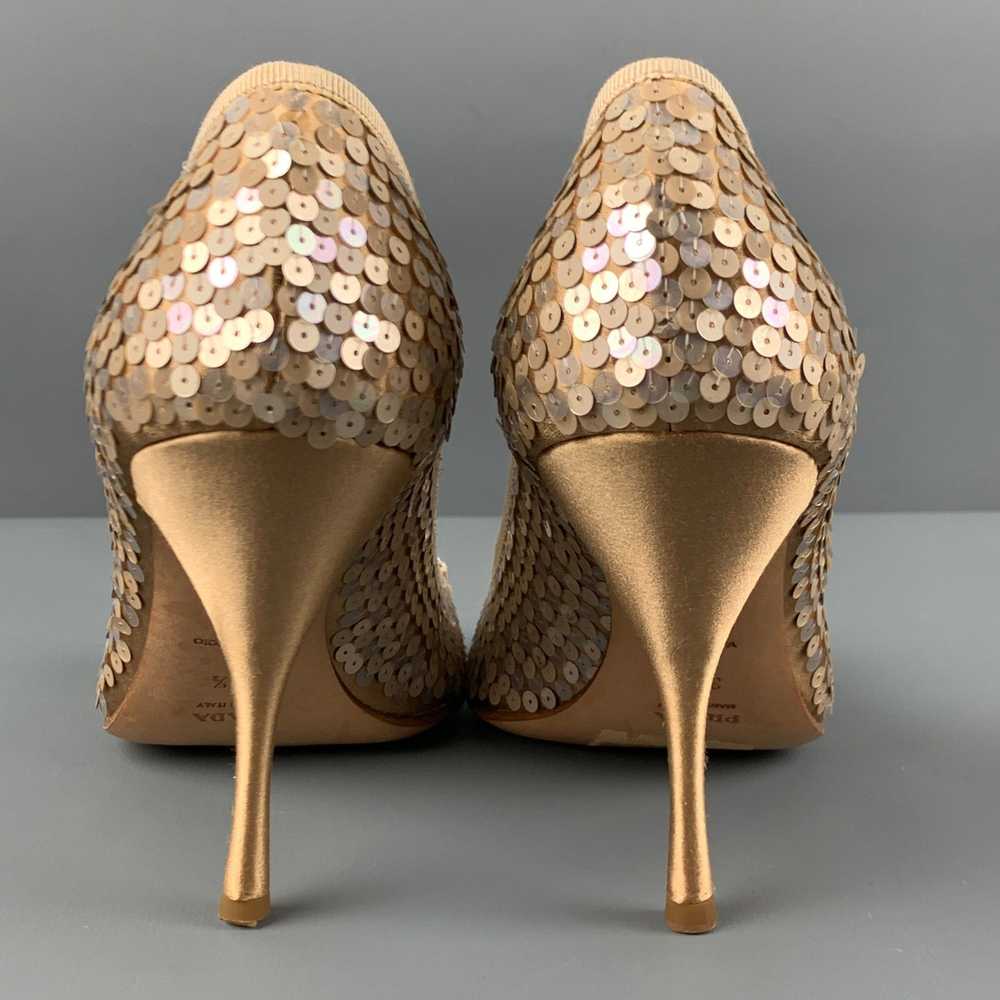 Prada Taupe Silk Sequined Peep Toe Pumps - image 5