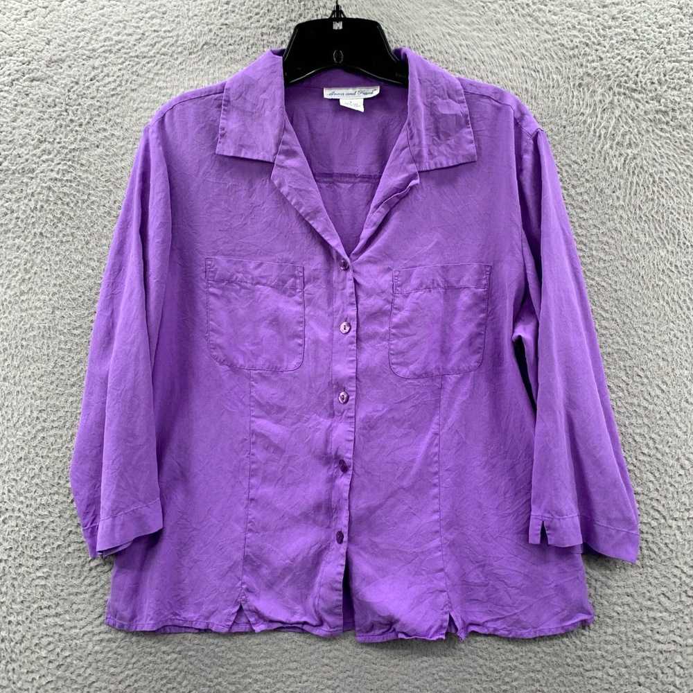 Vintage Luxurious Silk Purple 3/4 Sleeve Top for … - image 1