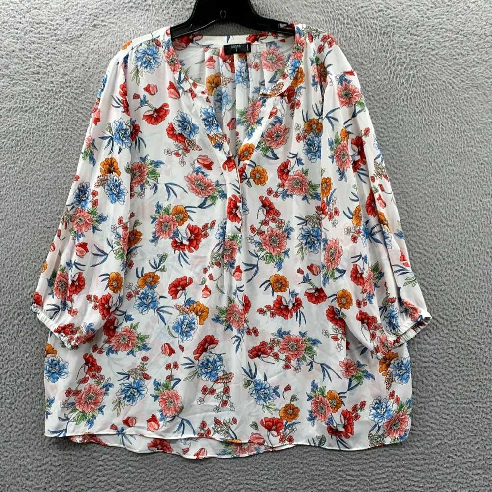 Vintage Floral Pattern Sheer White 3X Top for Wom… - image 1