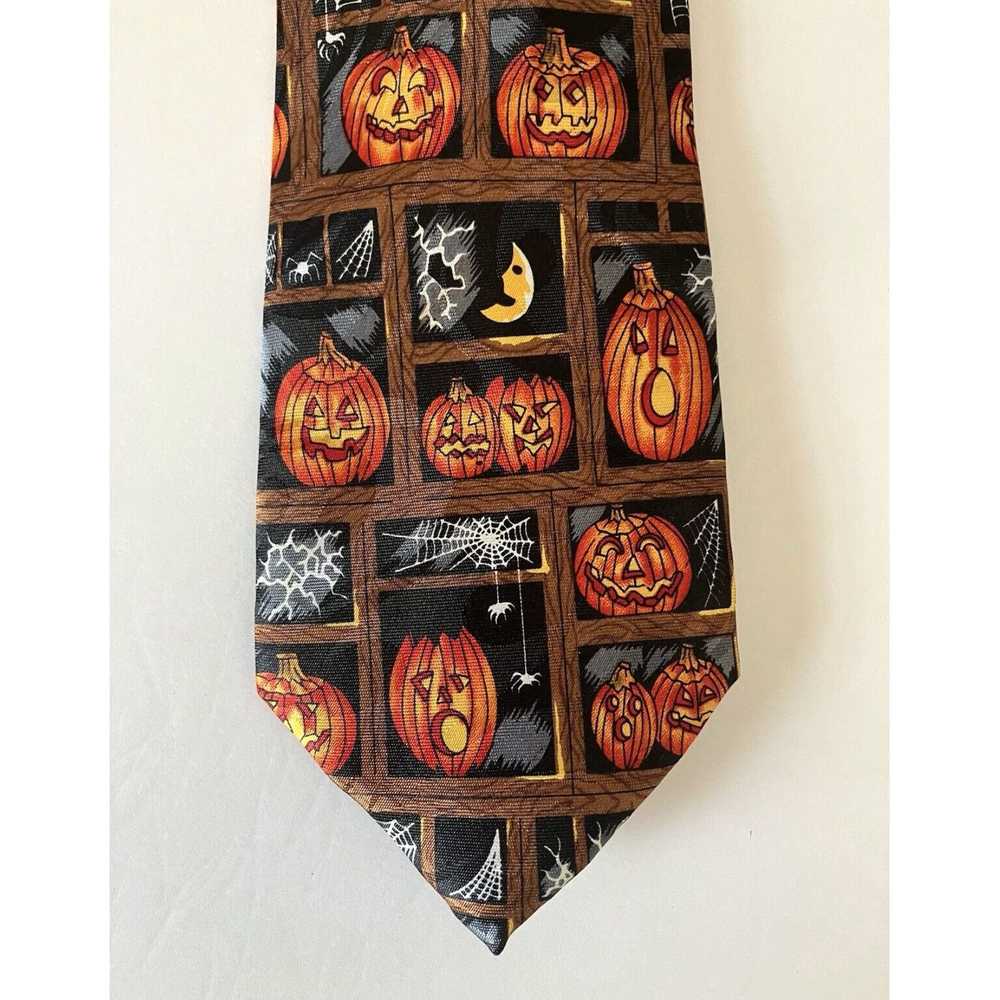 Vintage Pumpkin Orange and Black Spiders Web Patt… - image 1