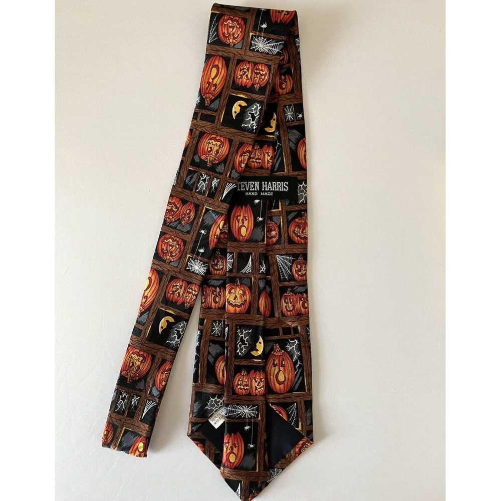 Vintage Pumpkin Orange and Black Spiders Web Patt… - image 3