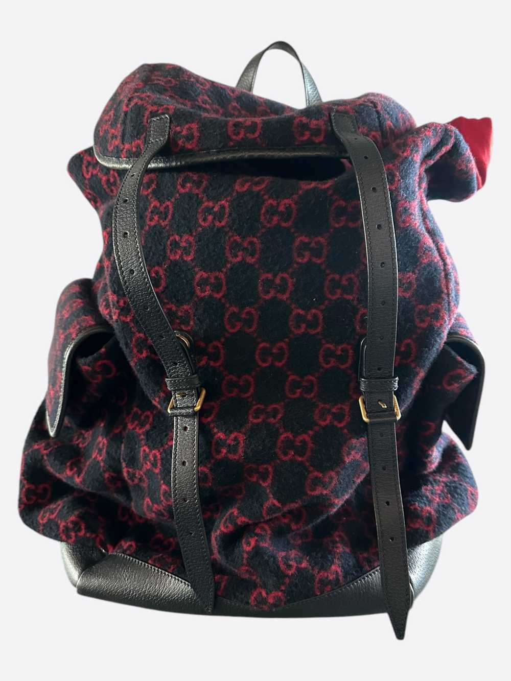 Gucci Gucci Navy & Red GG Monogram Wool Backpack - image 1