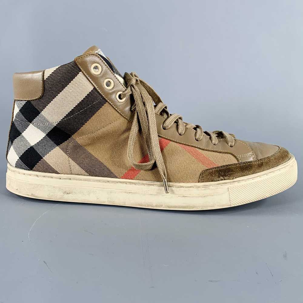 Burberry BURBERRY Size 8 Beige Black Plaid Canvas… - image 2