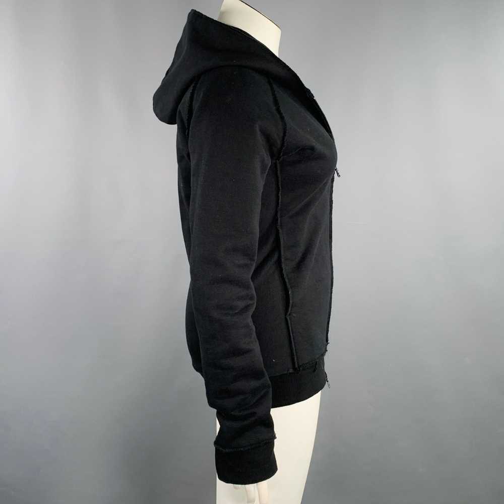 Designer WJK Black Cotton Raw Edge Zip Up Hoodie - image 2