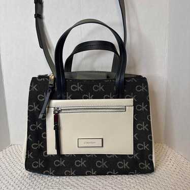 Calvin Klein Hadley Monogram Satchel Black Cream G