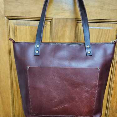 Portland Leather Goods Wisteria Medium Zip Tote with Brown 2024 Handles NWOT