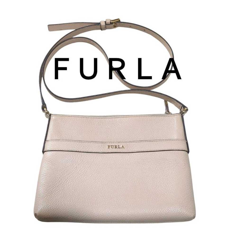 FURLA Shoulder Bag Pink Beige with Crossbody Stra… - image 1