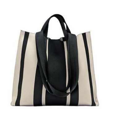 Zara Black & White Stripe Shopper Fabric Shoulder 