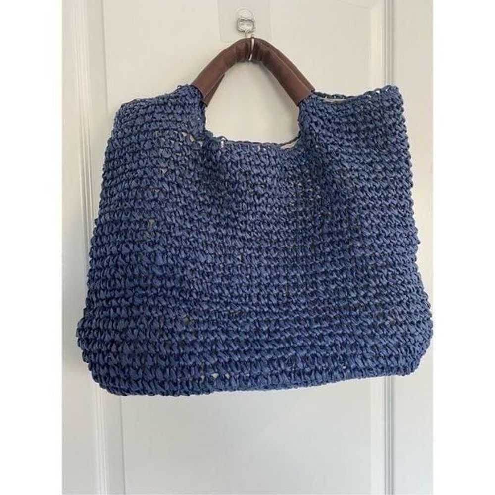 Soft Surroundings Navy Straw Tote - image 9