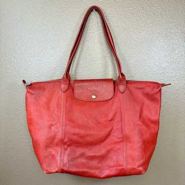 Longchamp all genuine Leather shoulder tote orange