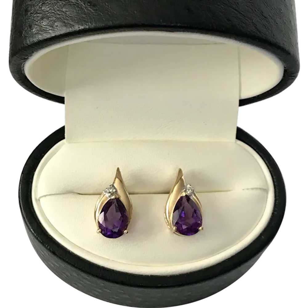 14K YG Amethyst & Diamond Stud Earrings - image 1