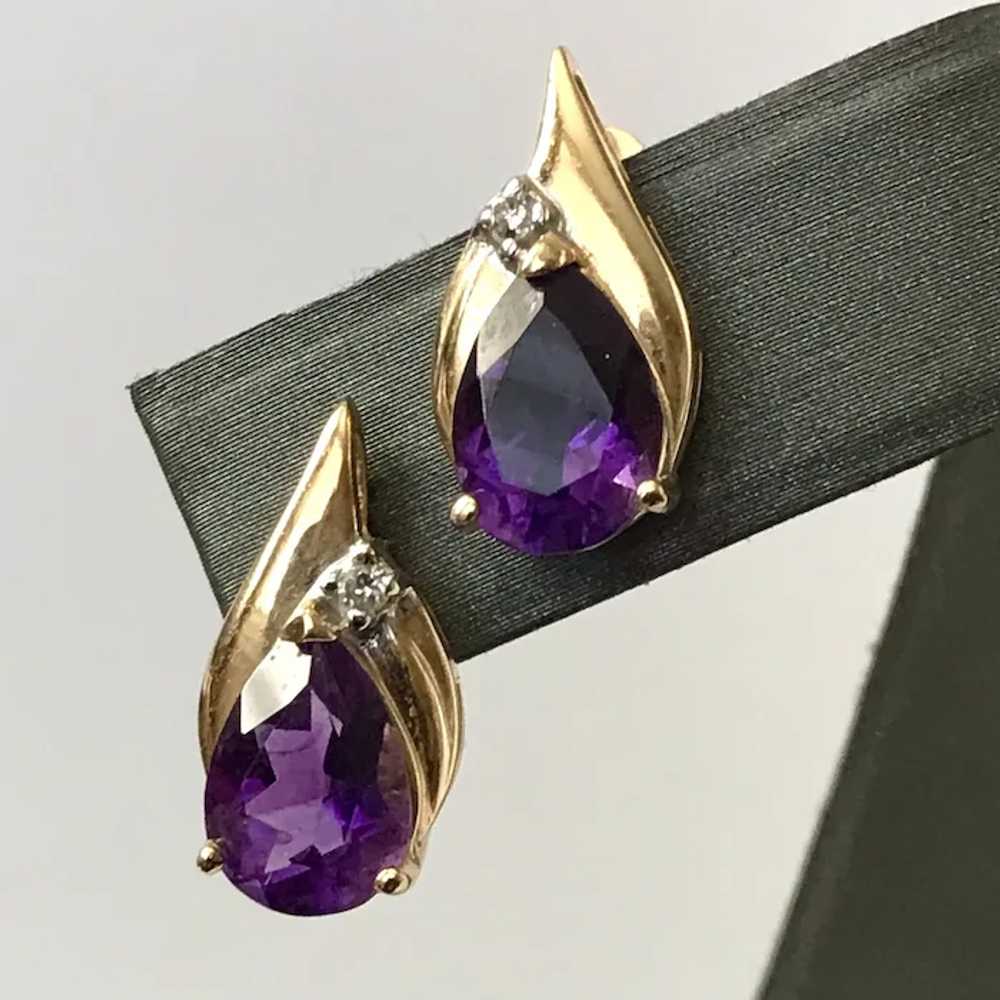 14K YG Amethyst & Diamond Stud Earrings - image 5