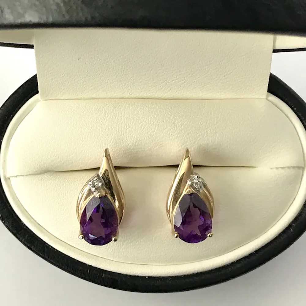 14K YG Amethyst & Diamond Stud Earrings - image 6