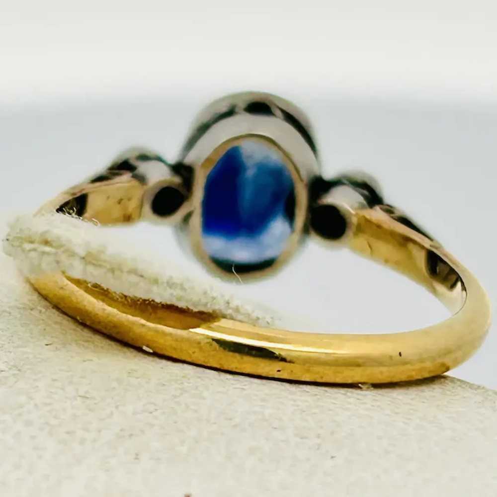 Antique Edwardian Sapphire & Diamond 3 Stone Ring… - image 11