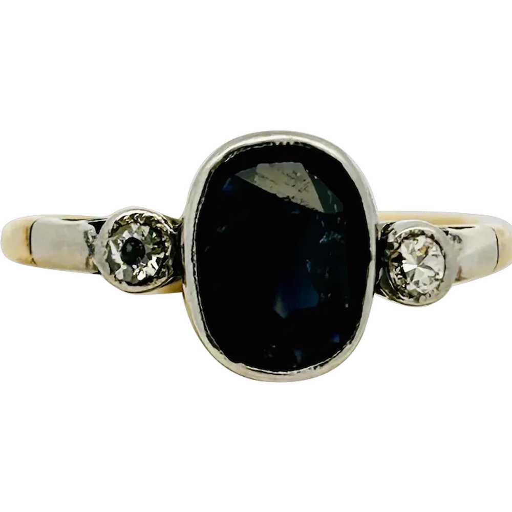 Antique Edwardian Sapphire & Diamond 3 Stone Ring… - image 1