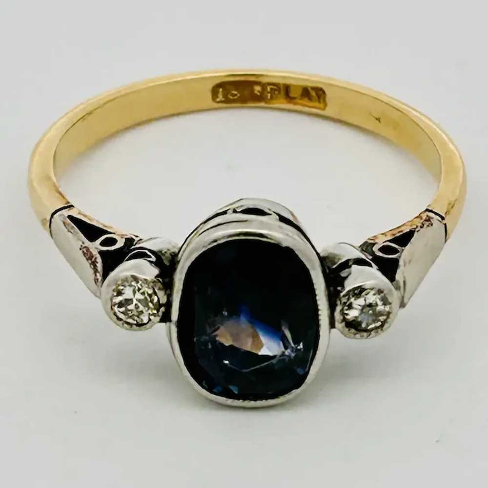 Antique Edwardian Sapphire & Diamond 3 Stone Ring… - image 4