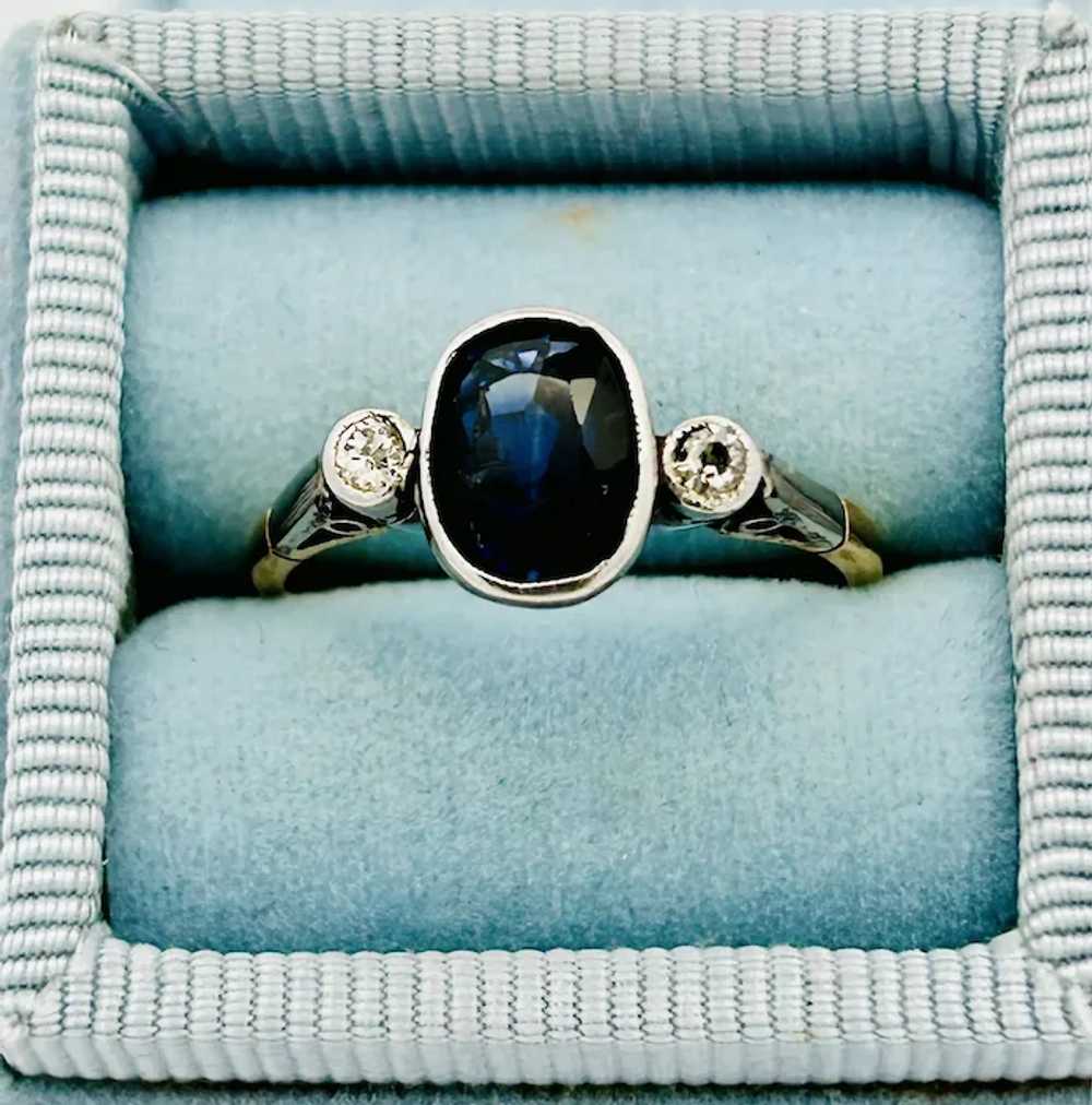 Antique Edwardian Sapphire & Diamond 3 Stone Ring… - image 6