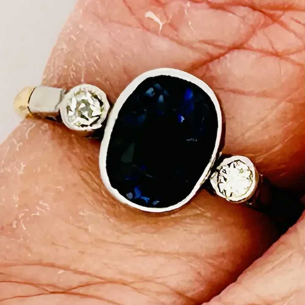 Antique Edwardian Sapphire & Diamond 3 Stone Ring… - image 8