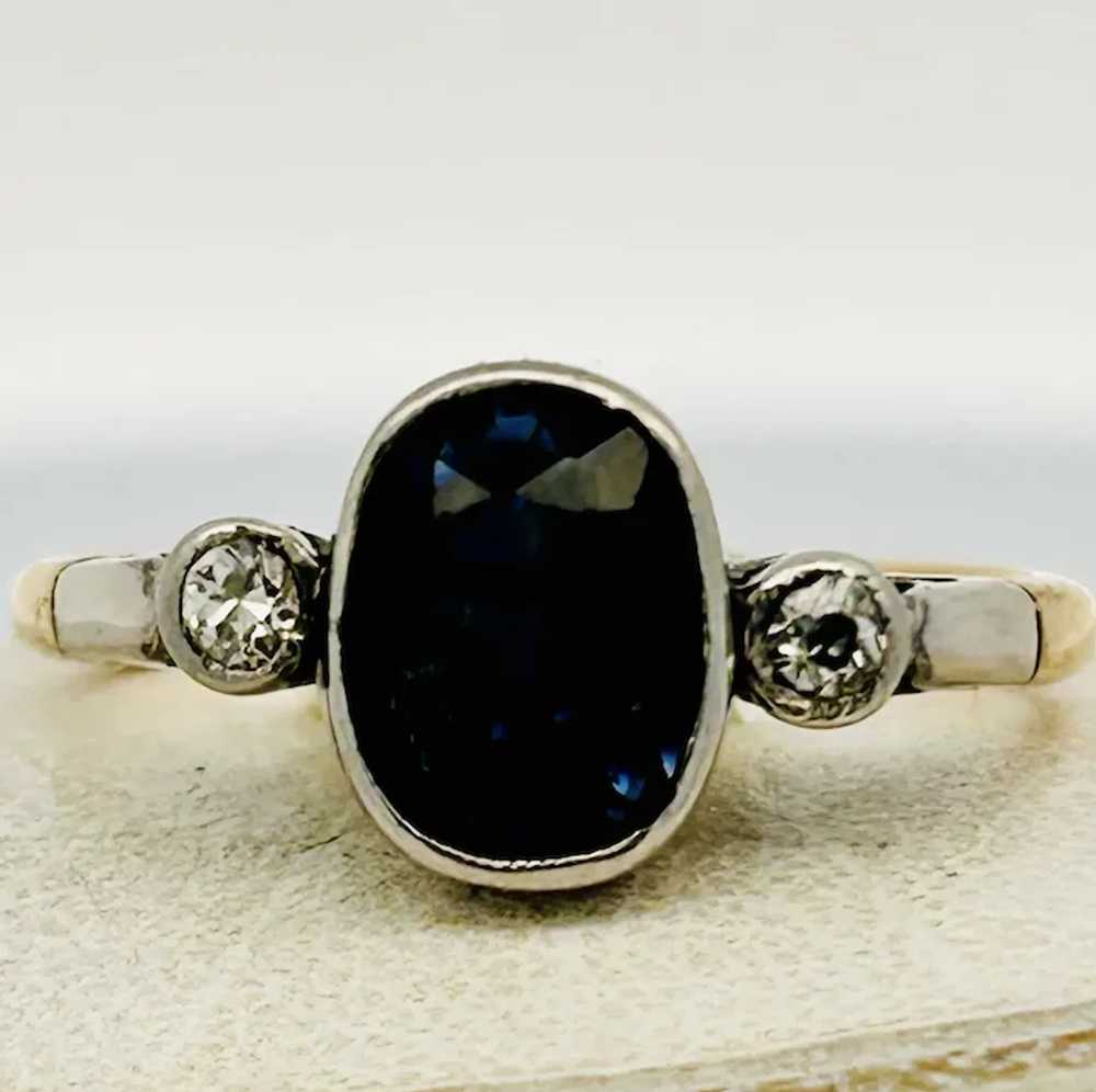 Antique Edwardian Sapphire & Diamond 3 Stone Ring… - image 9