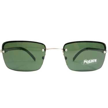 Police Silver Rectangular Frames Green Lenses Clas