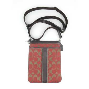 Coach Signature Jacquard Red Brown Stripe Swingpac