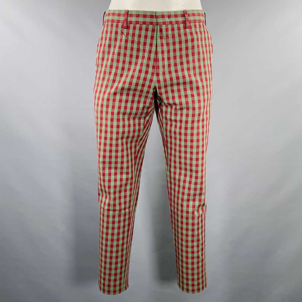 Designer PT TORINO Green Red Checkered Cotton Sil… - image 1