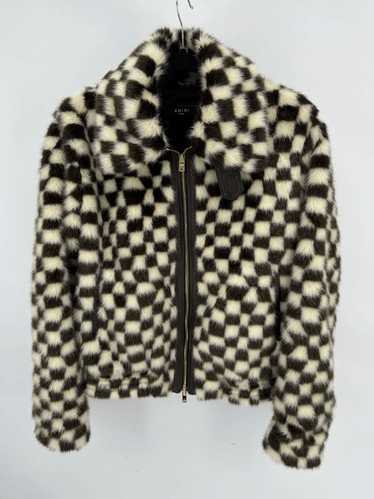 Amiri Amiri Leather Jacket CHECKERED FAUX FUR BLOU