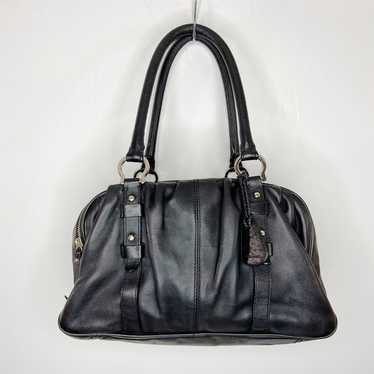 Cole Haan Black Leather Bowler Wide Satchel Bag