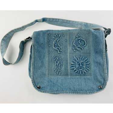 Vintage Blue Jean Embossed Denim Messenger Should… - image 1