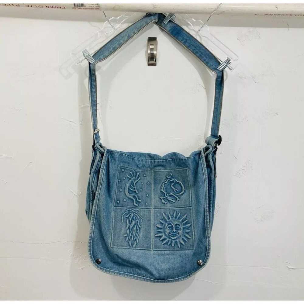 Vintage Blue Jean Embossed Denim Messenger Should… - image 3