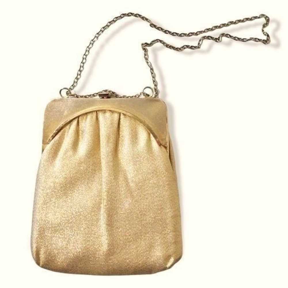 Vintage Gold Lame' Fabric Evening Bag Shoulder Ch… - image 1