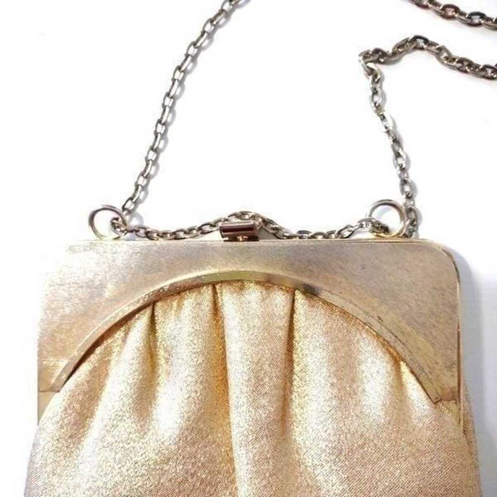 Vintage Gold Lame' Fabric Evening Bag Shoulder Ch… - image 2