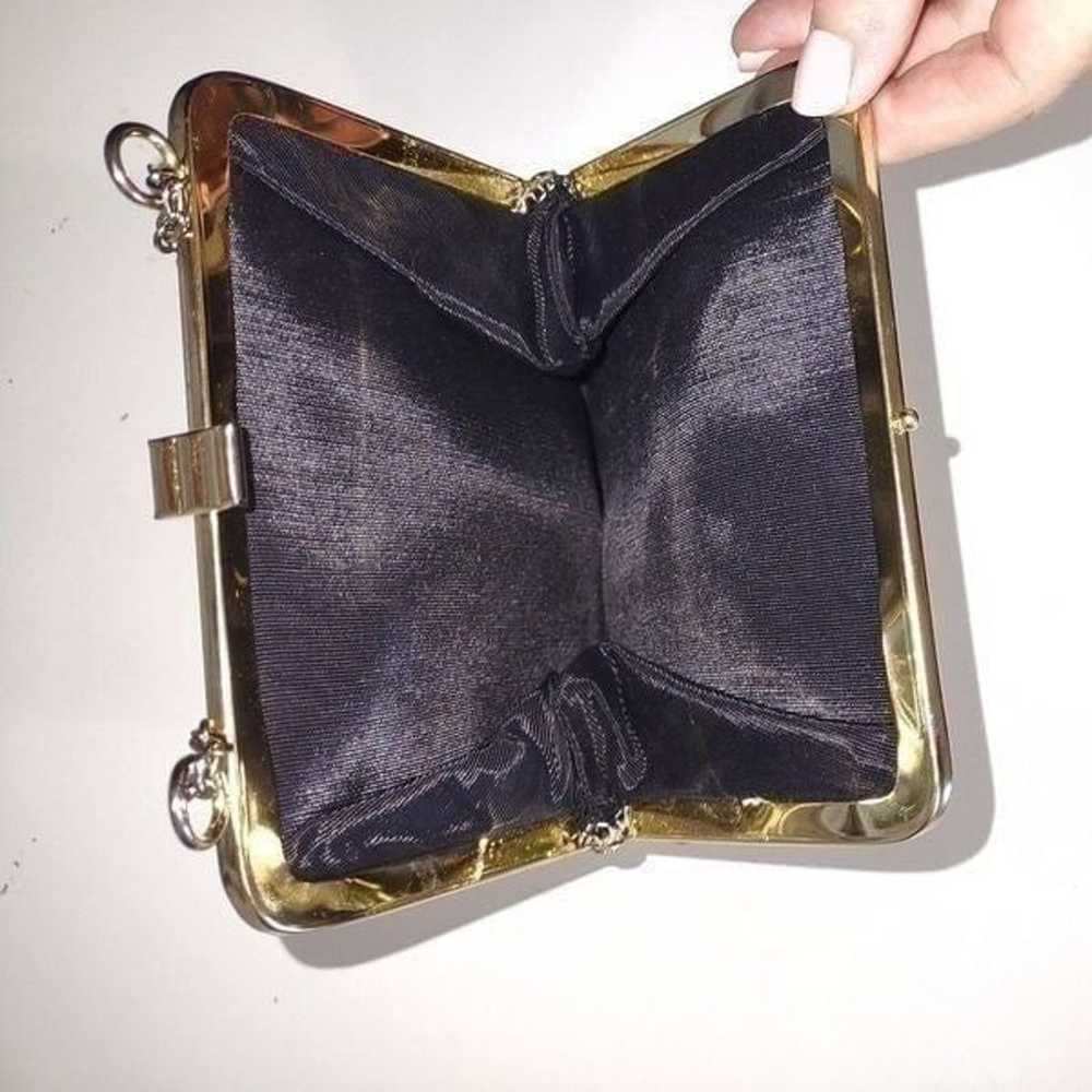 Vintage Gold Lame' Fabric Evening Bag Shoulder Ch… - image 4