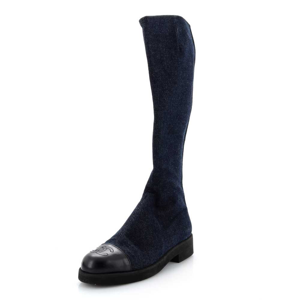 CHANEL Women's CC Cap Toe Knee High Boots Denim w… - image 1