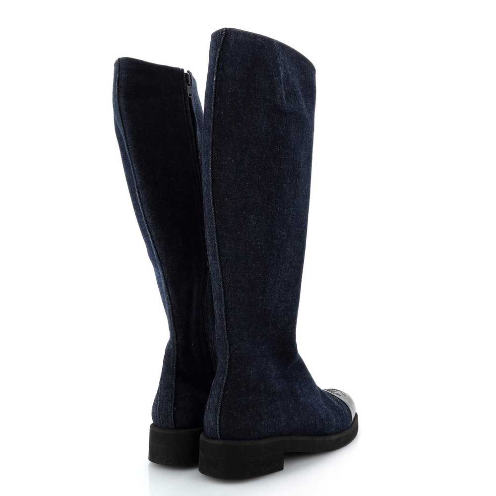 CHANEL Women's CC Cap Toe Knee High Boots Denim w… - image 2