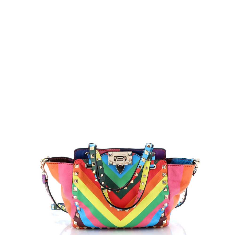 VALENTINO GARAVANI 1973 Rockstud Tote Striped Lea… - image 1