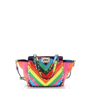 VALENTINO GARAVANI 1973 Rockstud Tote Striped Lea… - image 1